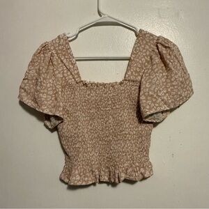 Millibon Women's Beige Puff Sleeve Top Size Small Baby Doll Stretch Pullover USA